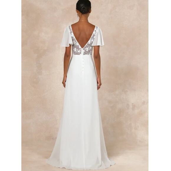 NWT Lulus Beautiful Perfection White Flutter Sleeve Embroidered Maxi Dress Sz S - Picture 2 of 13